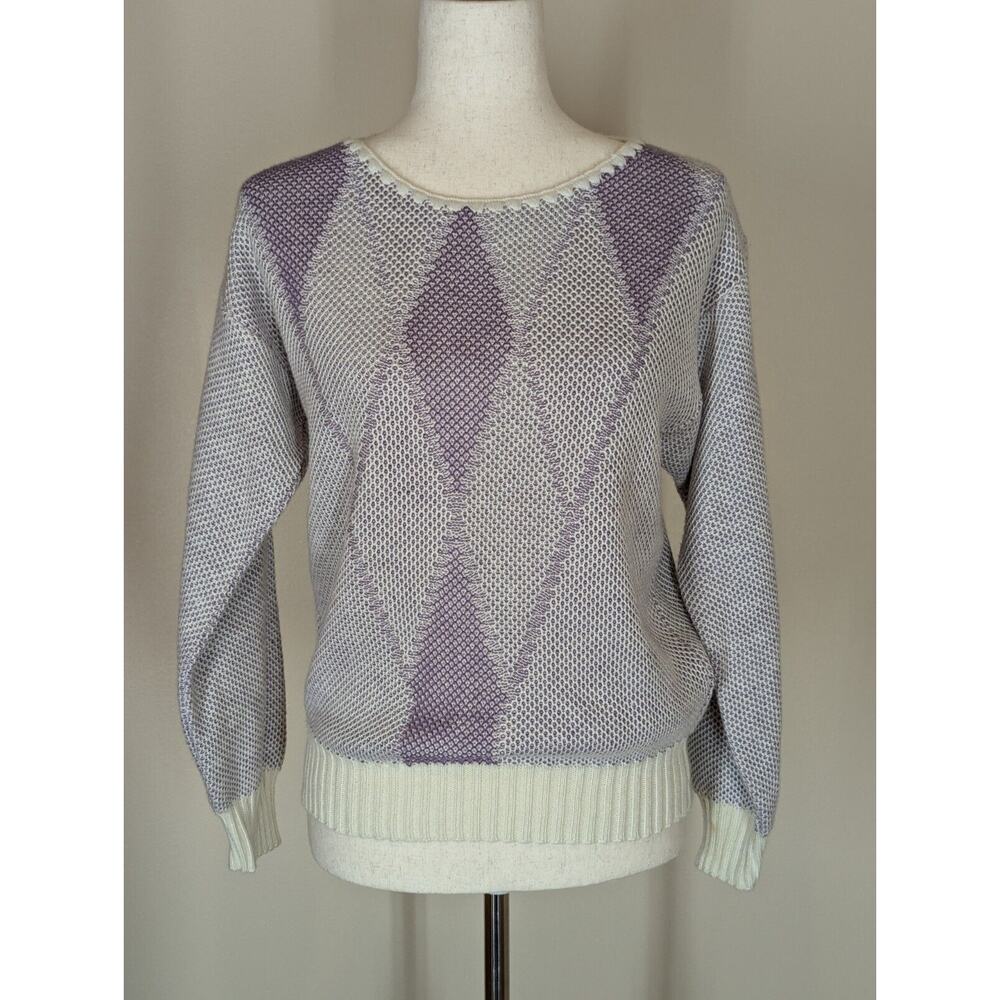 Vintage Jessica Scott Lightweight Geometric Purple and White Sweater Size S/M